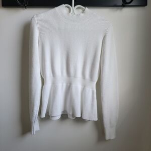 Twik White Ribbed Peplum Knit Sweater